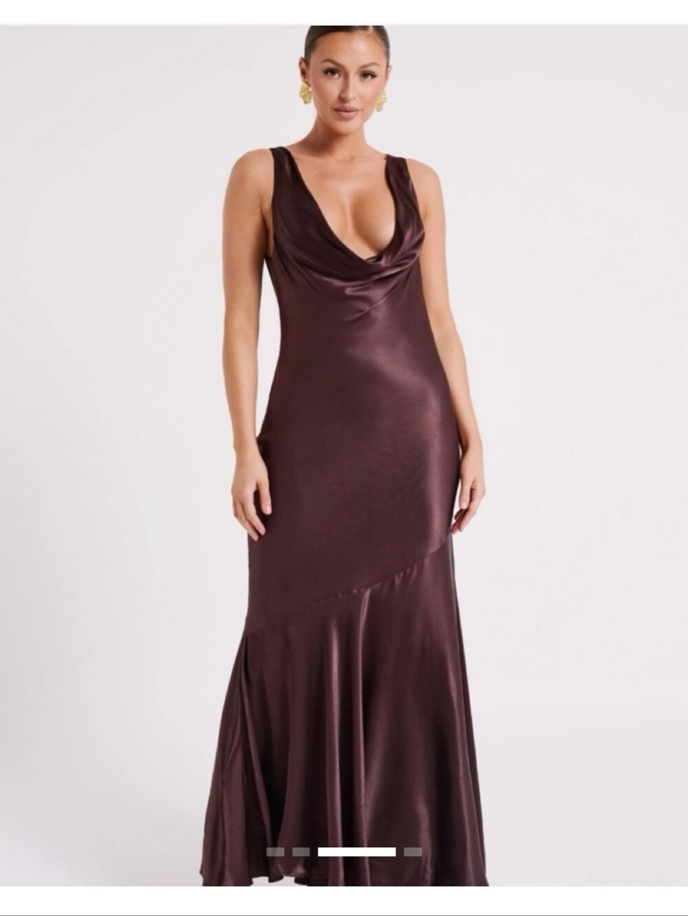 Meshki Satin Cowl Neck Maxi Dress in Deep Brown - Picture 3 of 12